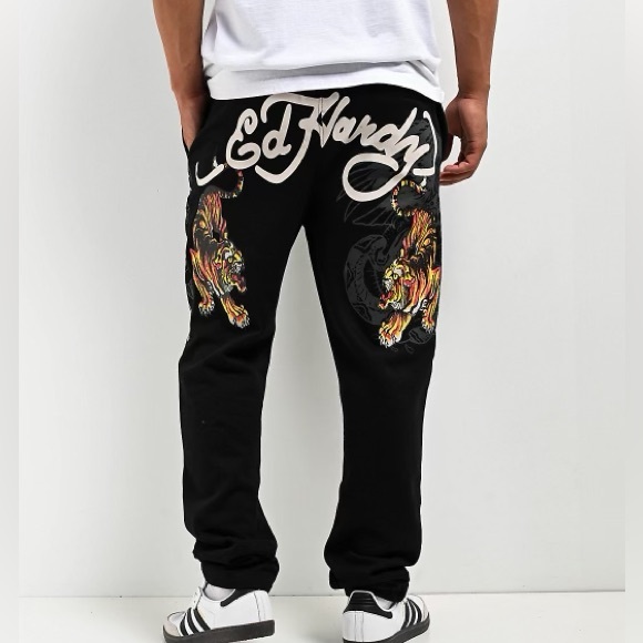 Ed Hardy Other - Ed Hardy Crawling Tiger Graphic Cotton Blend Jersey Drawstring Sweatpants Black